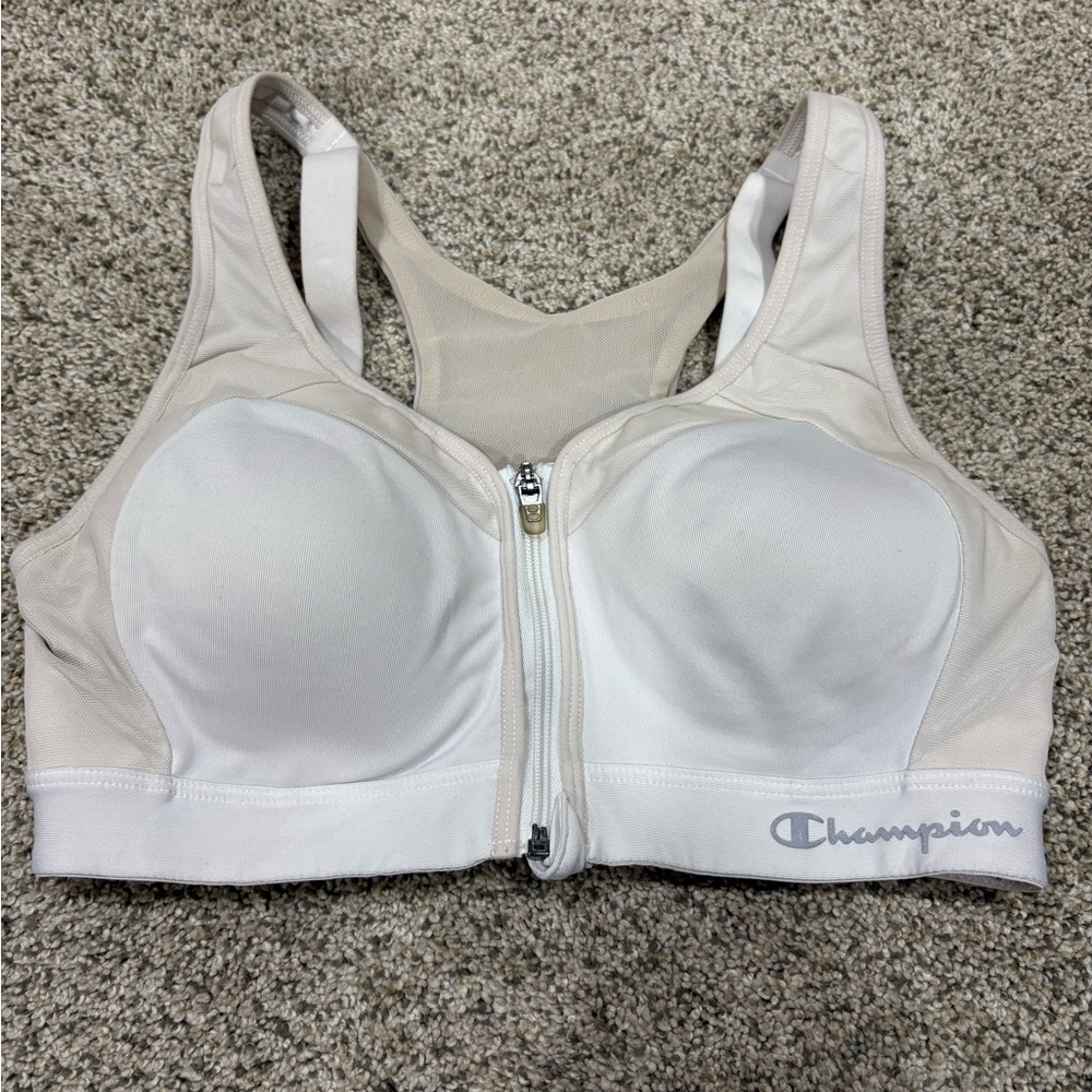 3 for $18 SALE Champion Front-Zip High Support Sports Bra - White/Cream